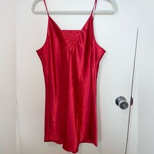 Vintage Intimate Moods red lace lingerie gown slip dress chemise silky sz L